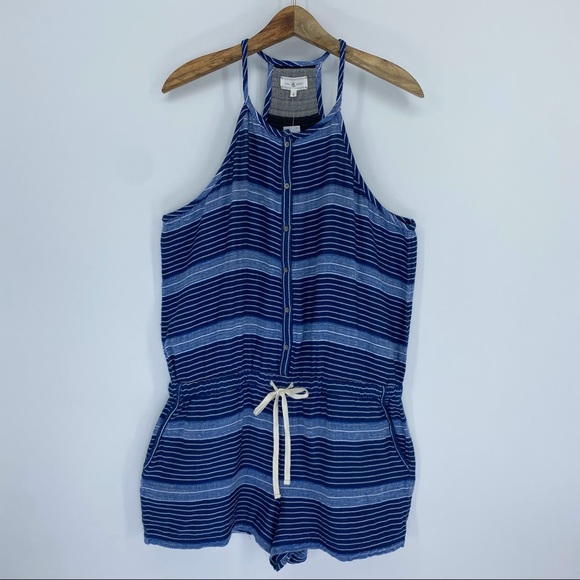 Lou & Grey Baja Romper Large blue white stripe terry lounge comfy shorts jumper - Picture 2 of 15